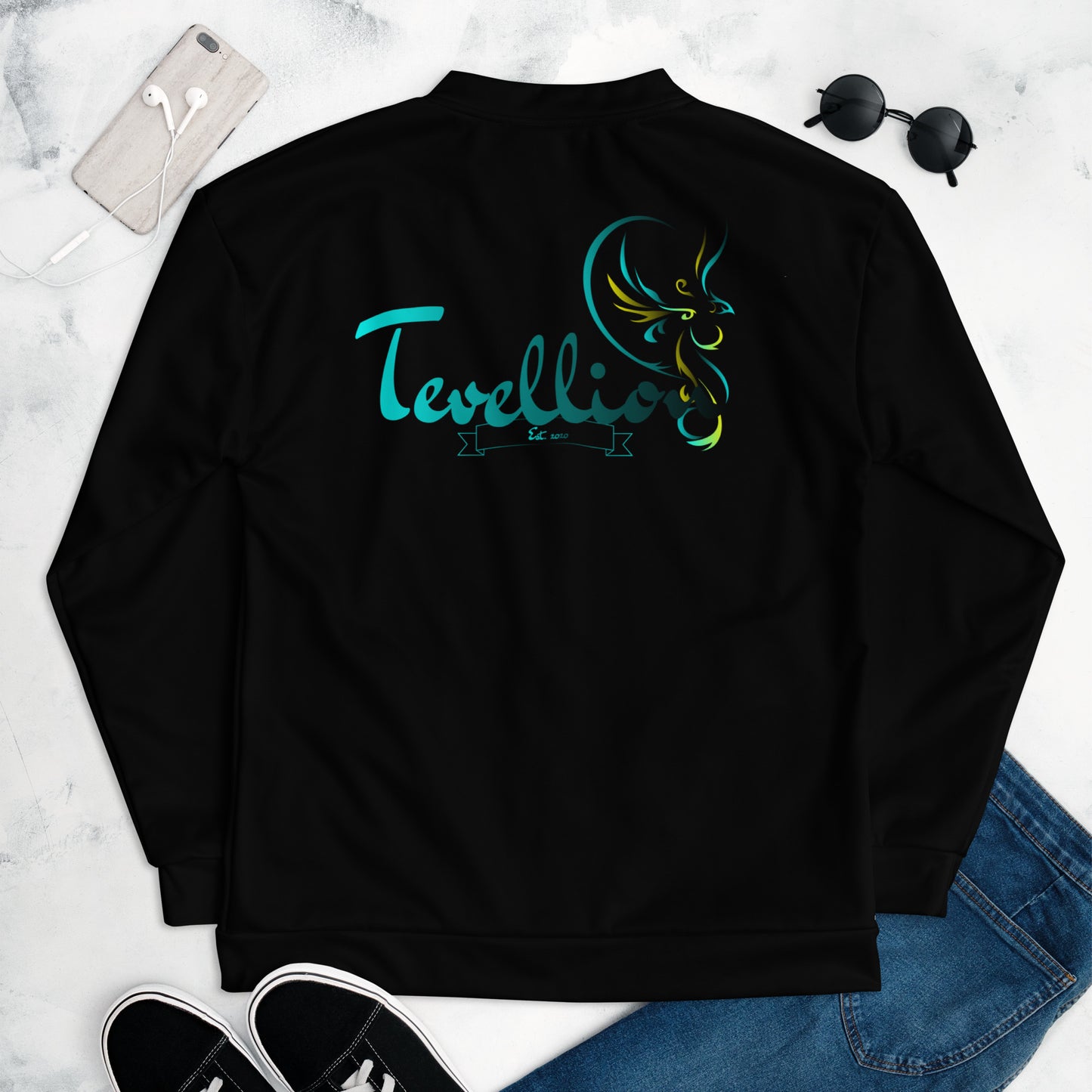 Tevellion Black Unisex Bomber Jacket