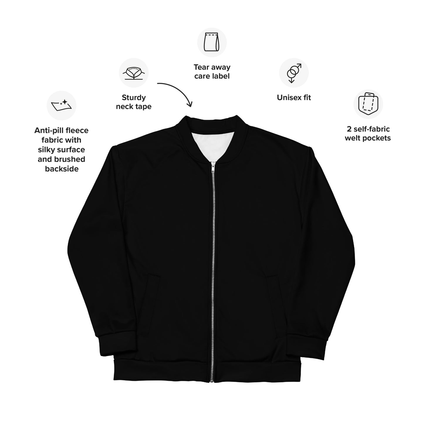 Tevellion Black Unisex Bomber Jacket